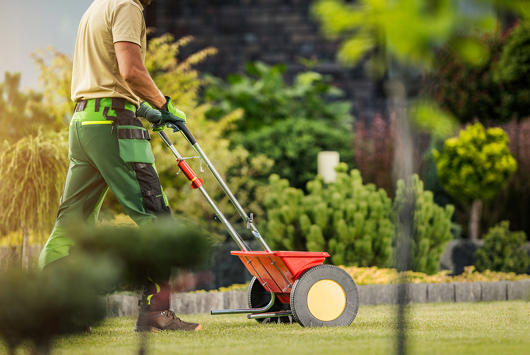 Grass Master fertilizing Cleveland, Ohio lawn